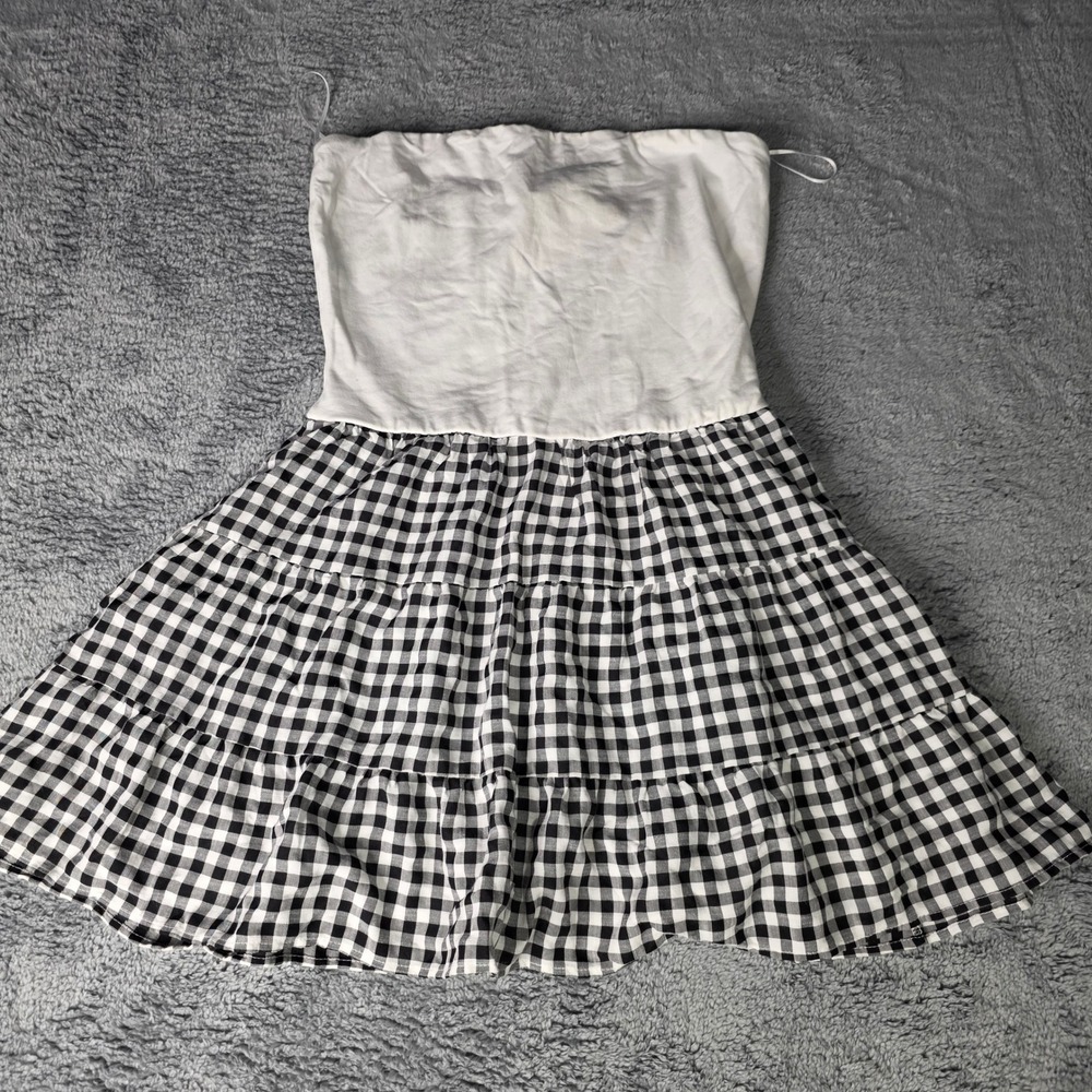 Thirty/Thirty L.A. Womens L Tube Dress White Black Gingham Tier Ruffle Strapless